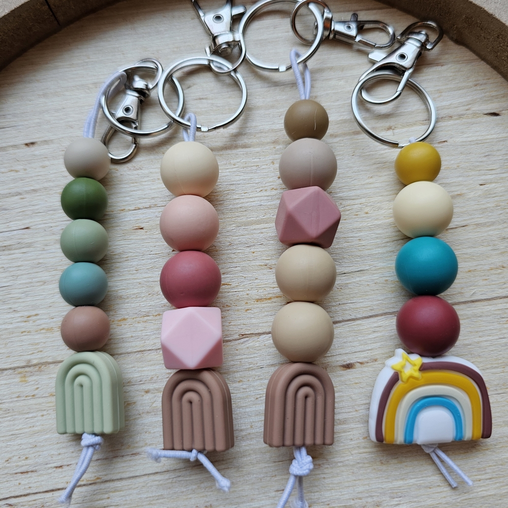 Colorful Beaded Keychains with Rainbow Charms
